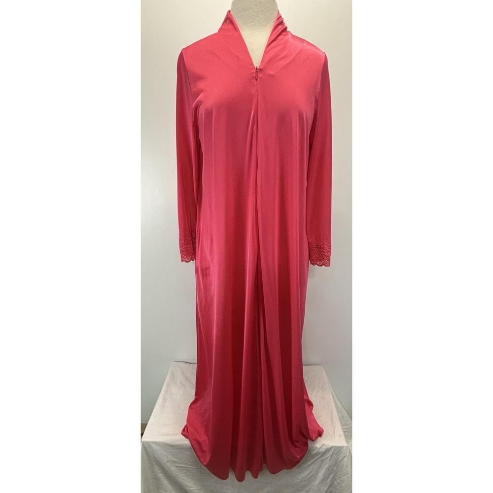 Vtg Shadowline Long Nightgown Sz Small Pink 3/4 Zip Nylon Made USA READ